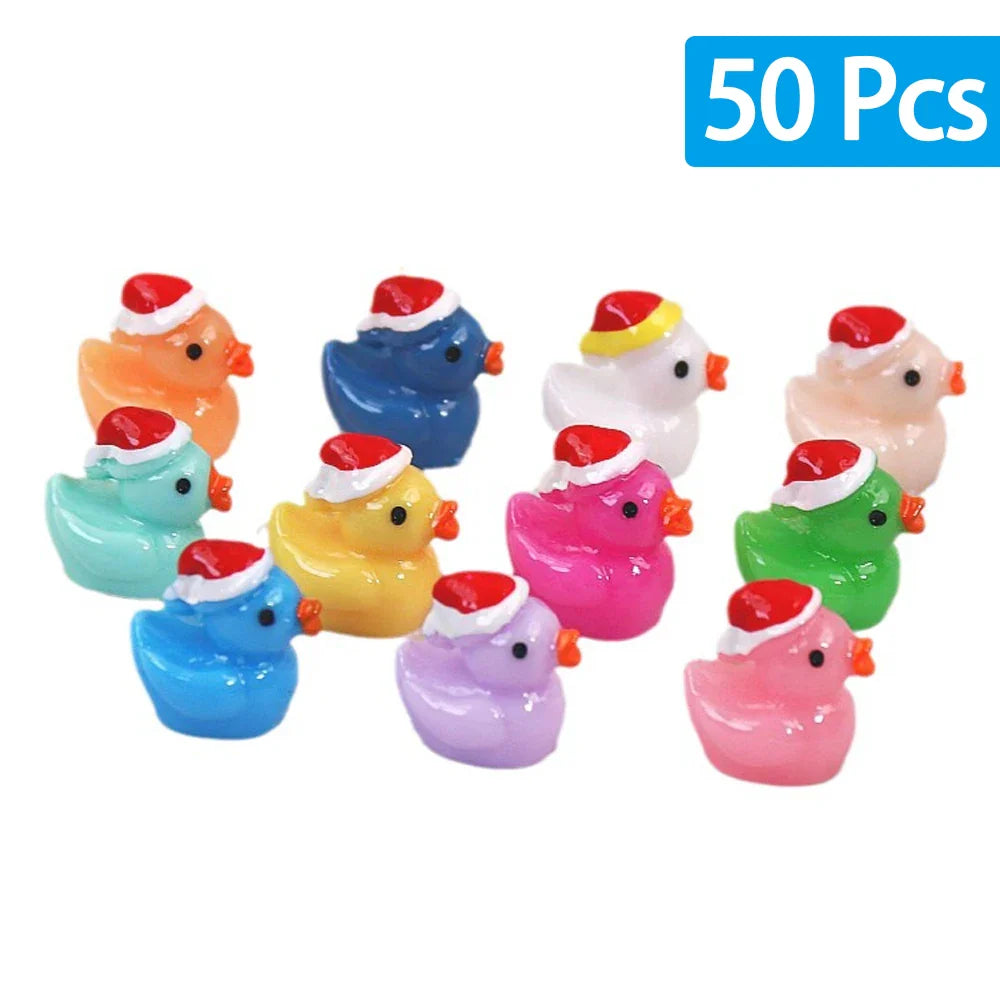 50pcs Christmas Mini Duck Figurines Cute Animal Decor Set