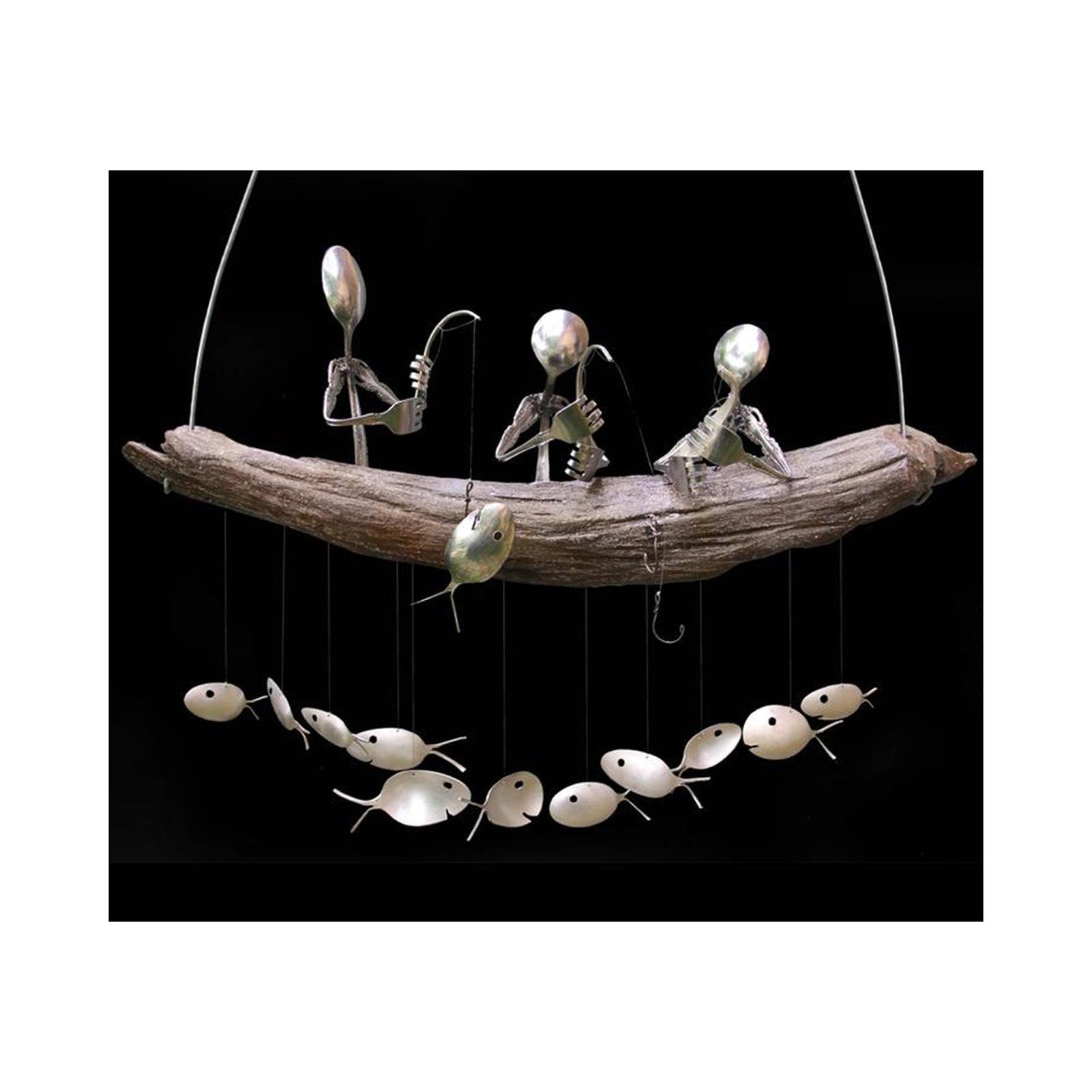 Fishing Man Fish Wind Chime Hanging Garden Home Decor