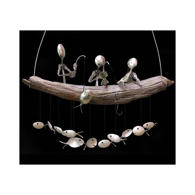 Fishing Man Fish Wind Chime Hanging Garden Home Decor