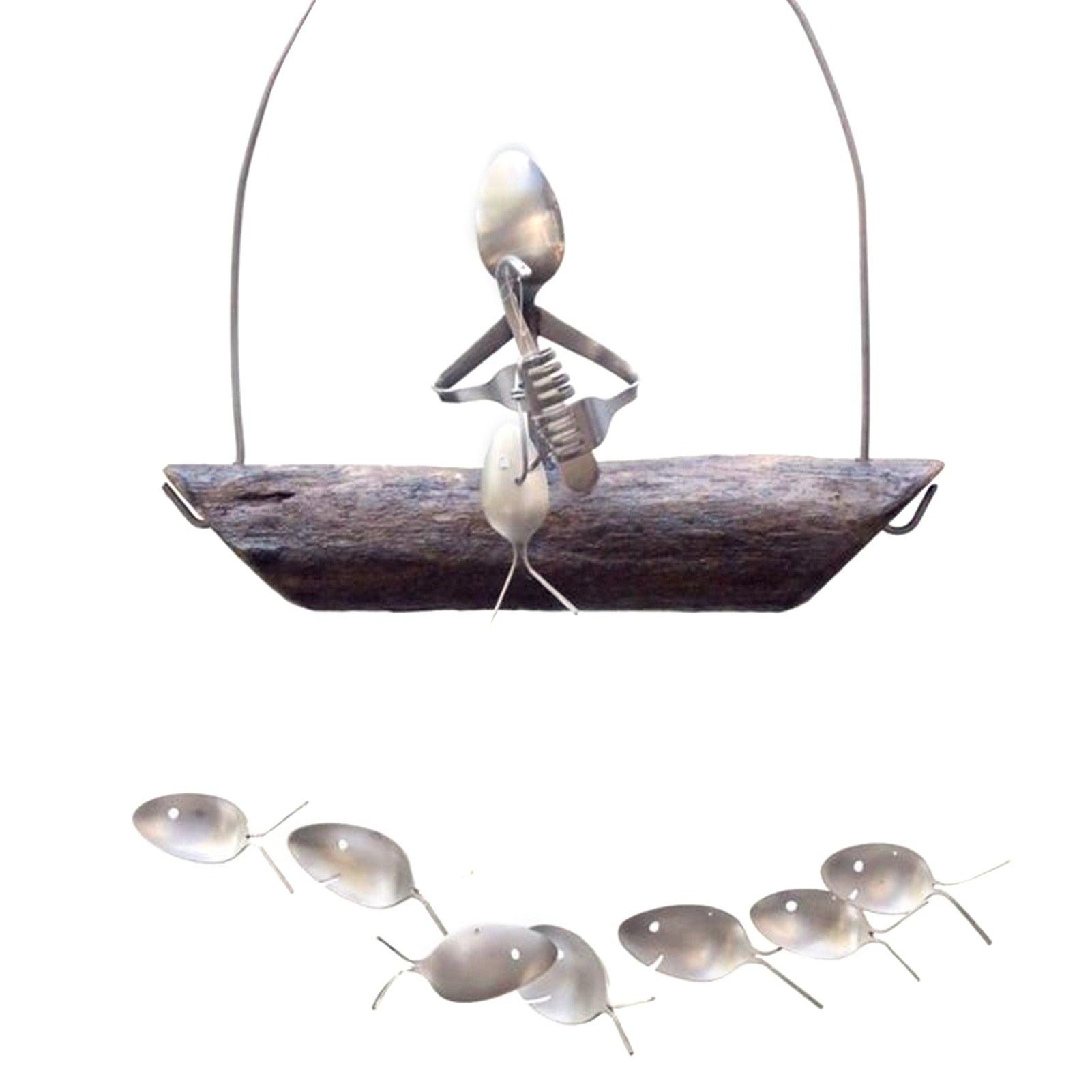 Fishing Man Fish Wind Chime Hanging Garden Home Decor