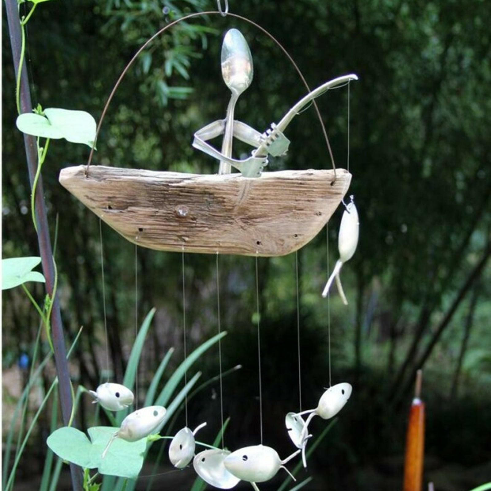Fishing Man Fish Wind Chime Hanging Garden Home Decor