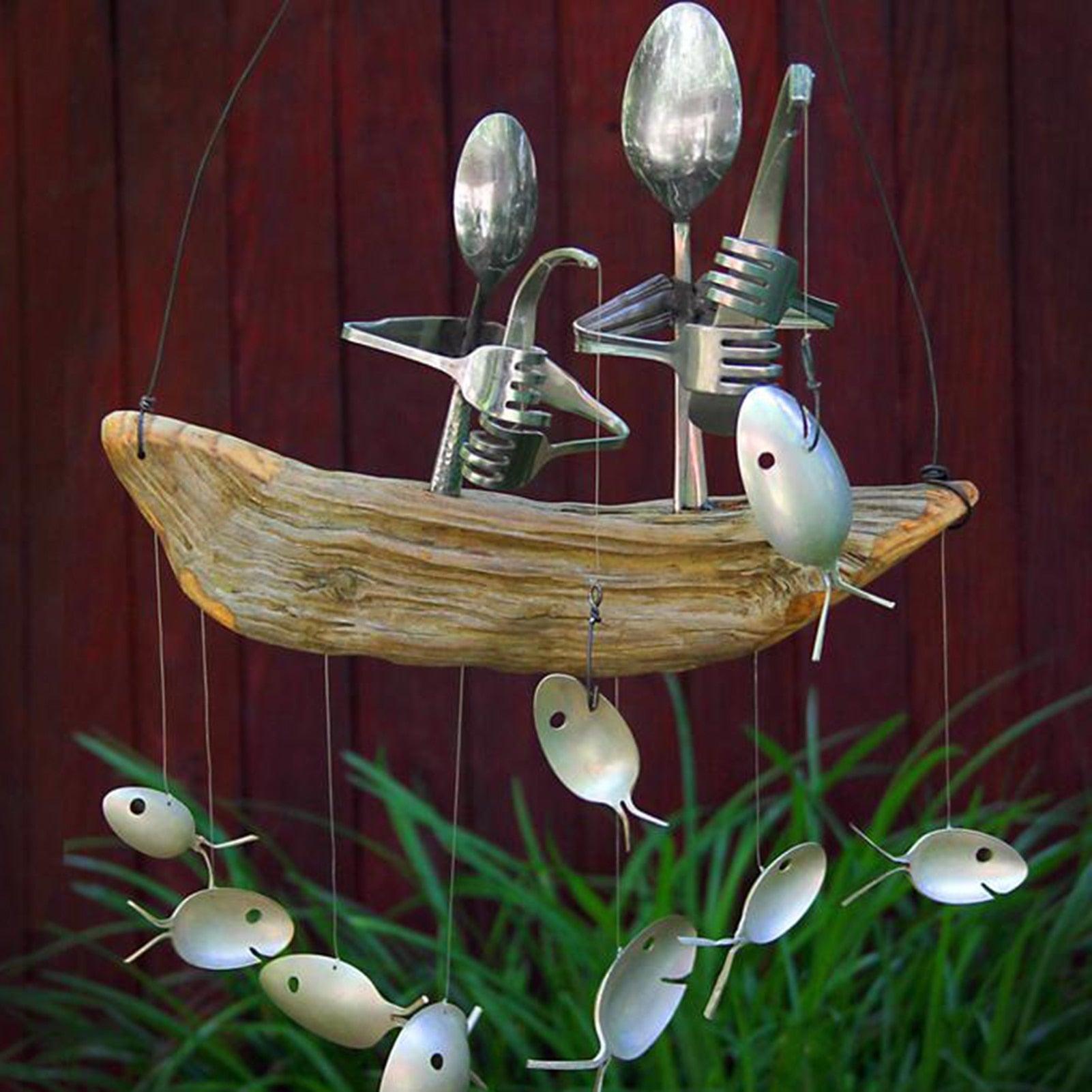 Fishing Man Fish Wind Chime Hanging Garden Home Decor