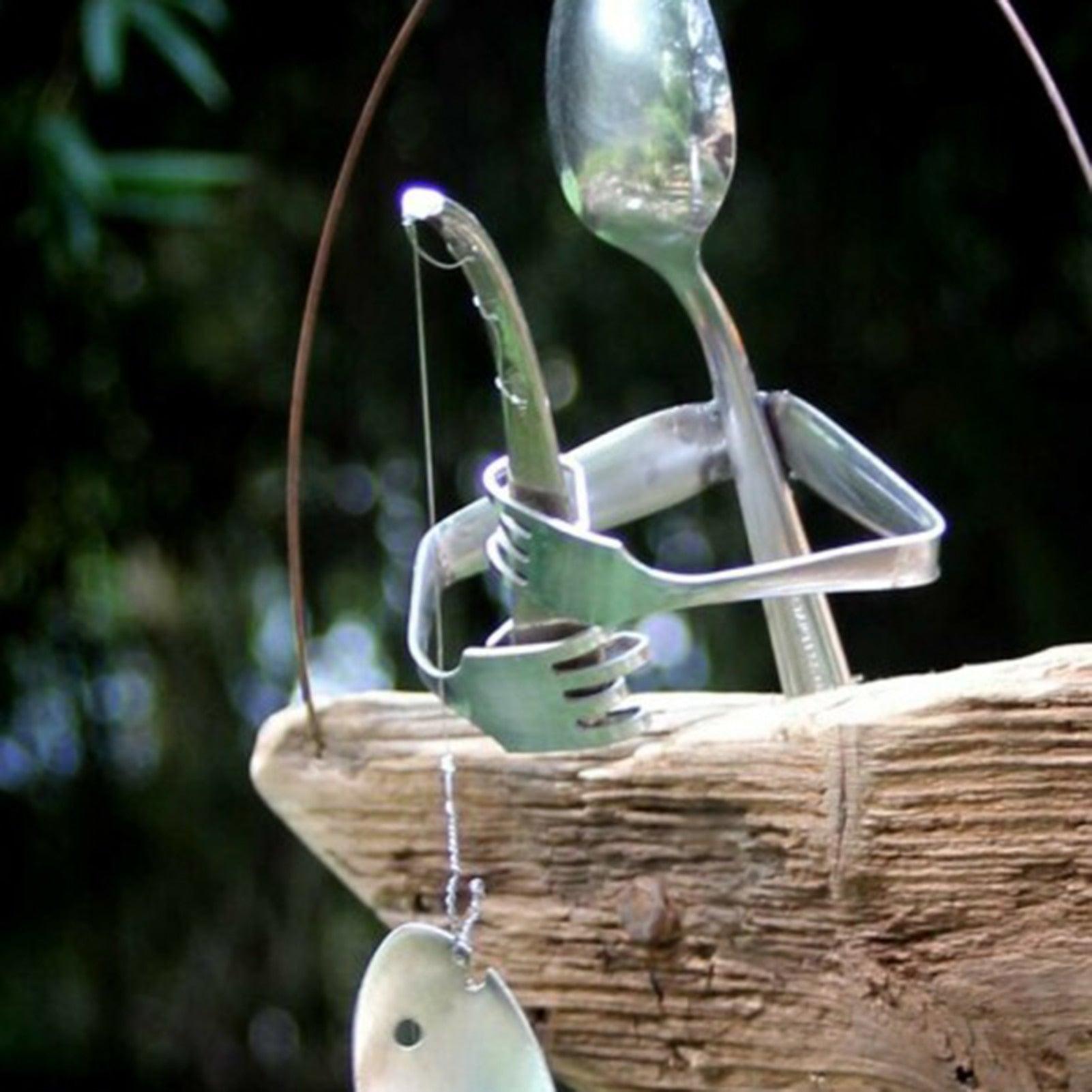 Fishing Man Fish Wind Chime Hanging Garden Home Decor