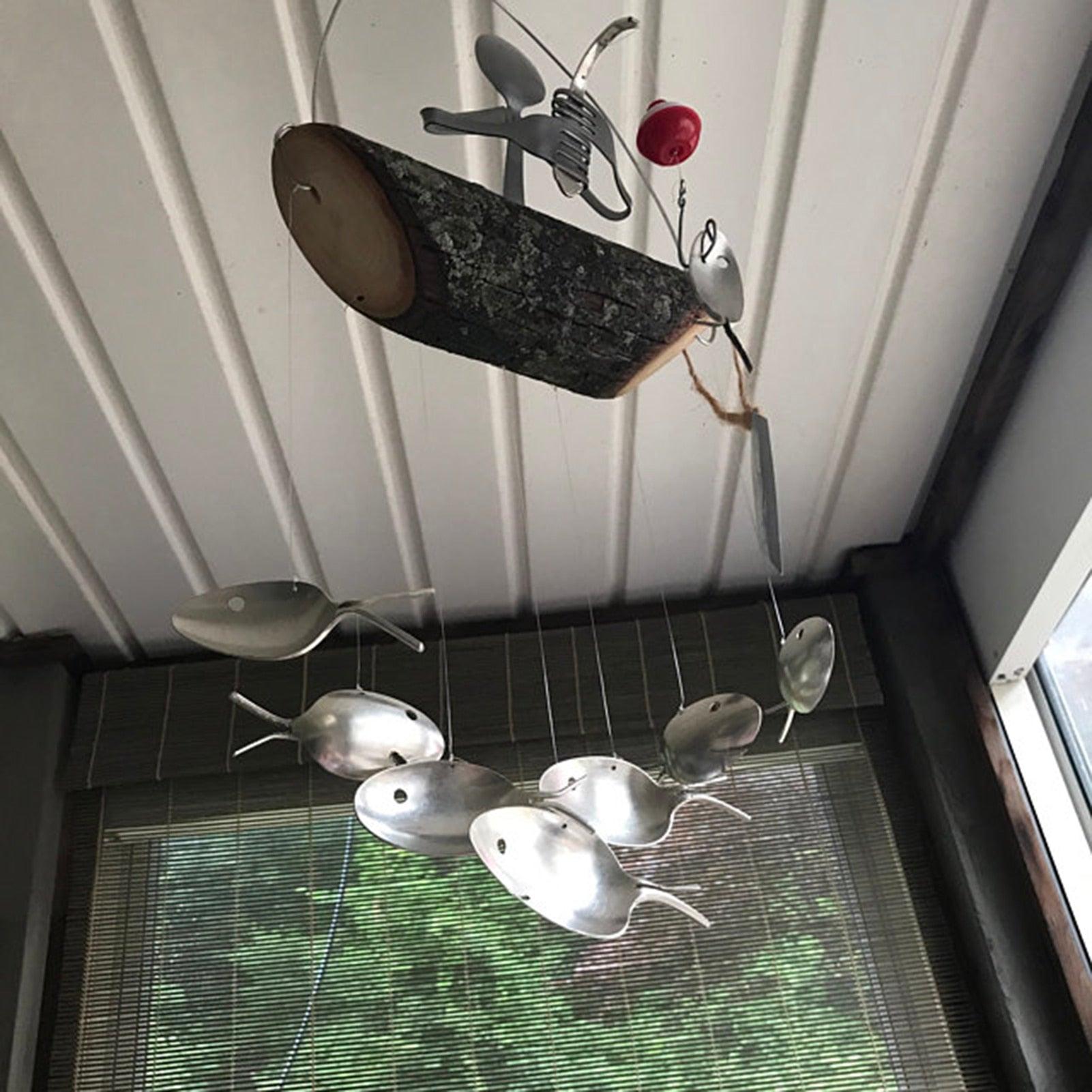 Fishing Man Fish Wind Chime Hanging Garden Home Decor