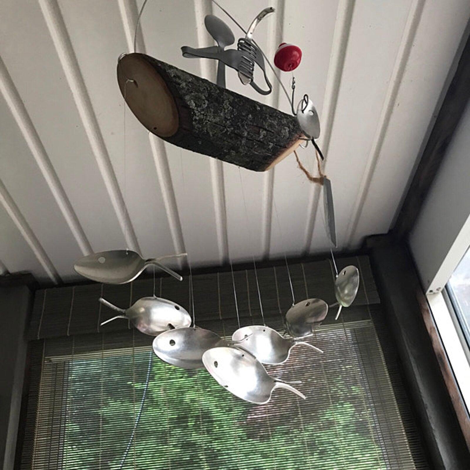Fishing Man Fish Wind Chime Hanging Garden Home Decor