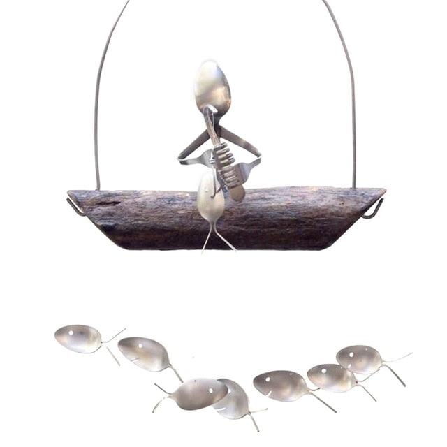 Fishing Man Fish Wind Chime Hanging Garden Home Decor