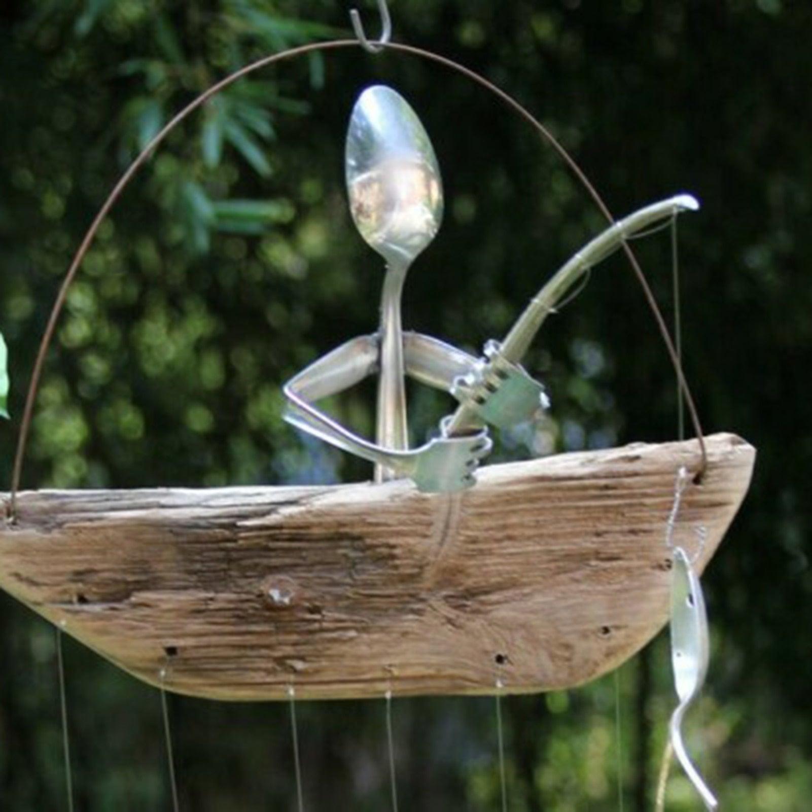 Fishing Man Fish Wind Chime Hanging Garden Home Decor