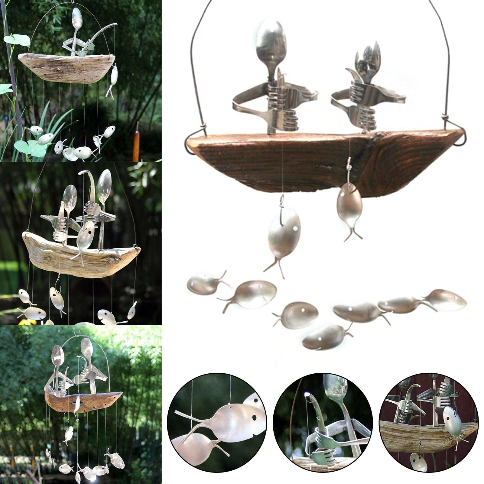 Fishing Man Fish Wind Chime Hanging Garden Home Decor