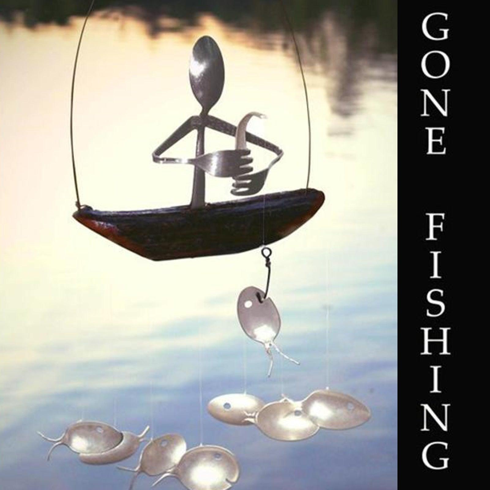 Fishing Man Fish Wind Chime Hanging Garden Home Decor