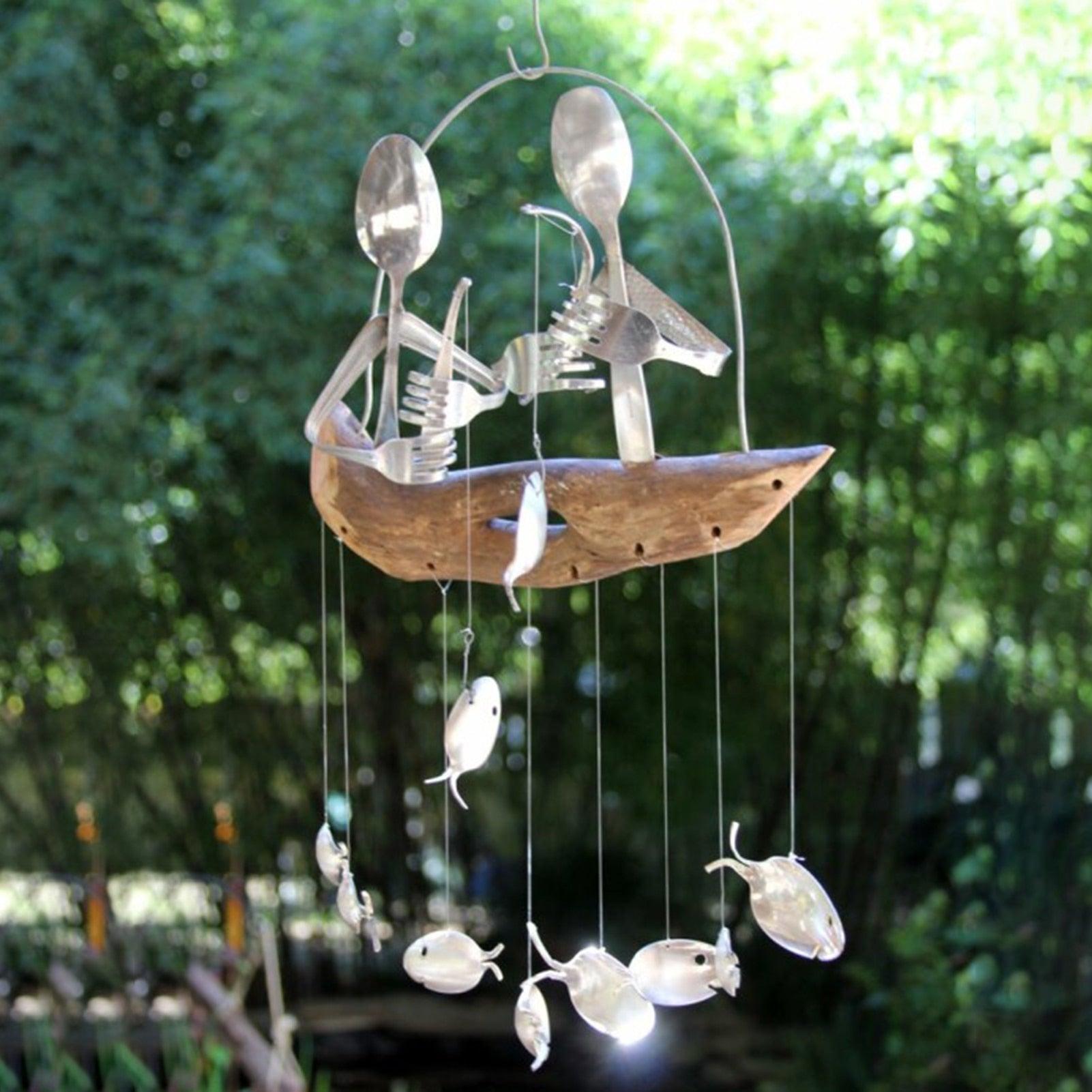 Fishing Man Fish Wind Chime Hanging Garden Home Decor