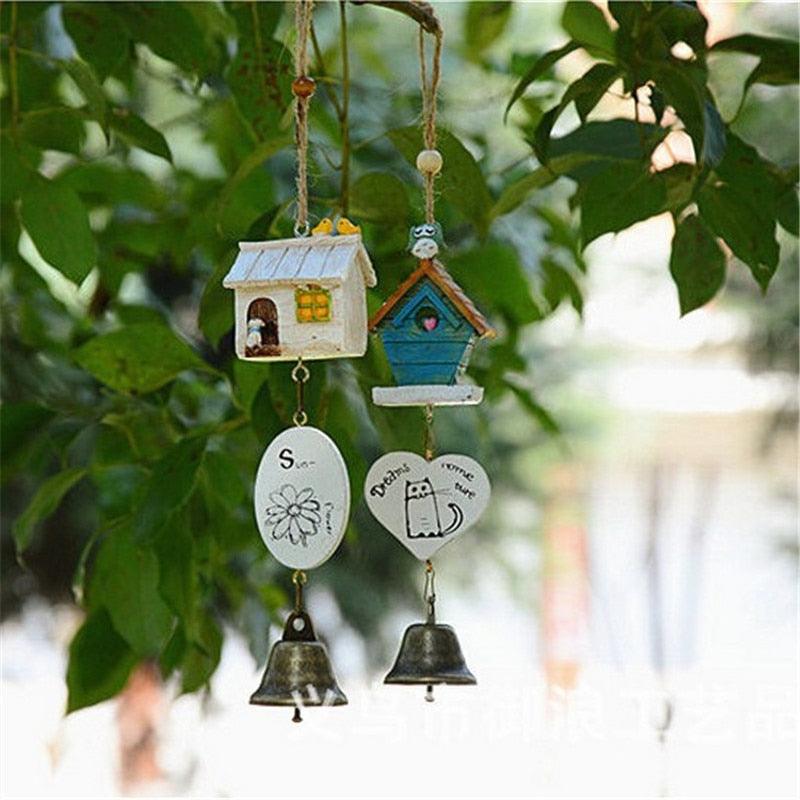 Bamboo Birdhouse Wind Chimes Painted Outdoor Garden Hanging Decor