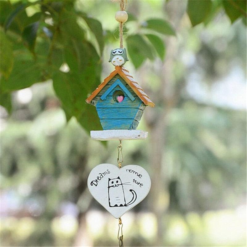 Bamboo Birdhouse Wind Chimes Painted Outdoor Garden Hanging Decor