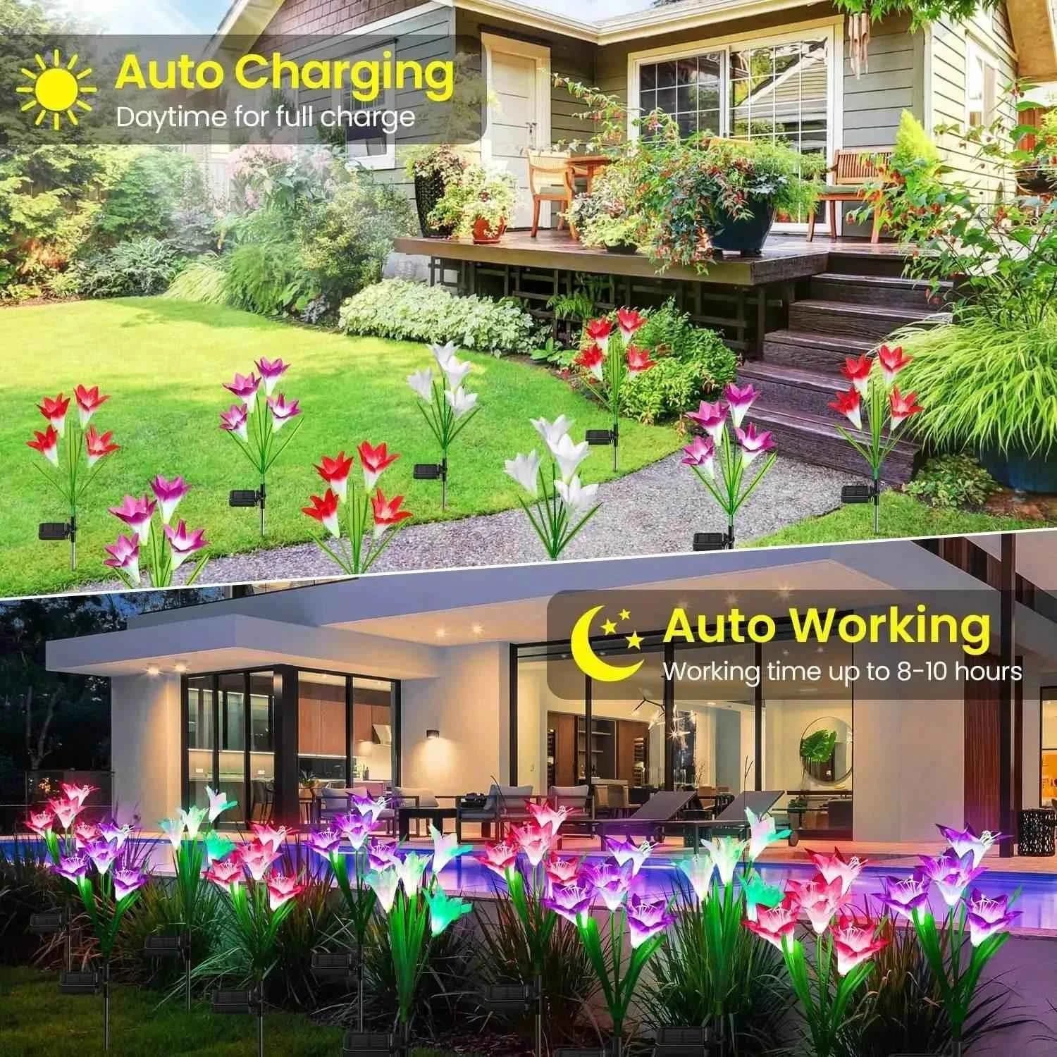 Outdoor Solar Lily Garden Lights - Decorative Pathway Lighting