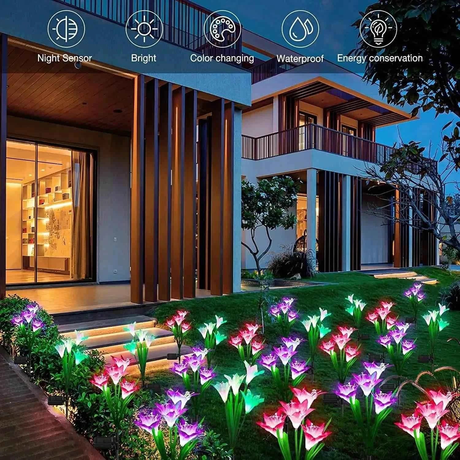Outdoor Solar Lily Garden Lights - Decorative Pathway Lighting